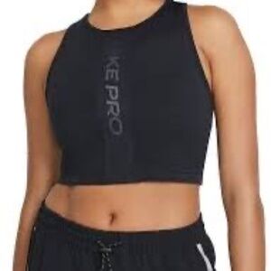 Nike Pro Black Cropped Tank Top Performance Training Activewear Size Large